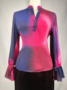 Nicole Miller Pink Blue Abstract Silk Blouse Size S